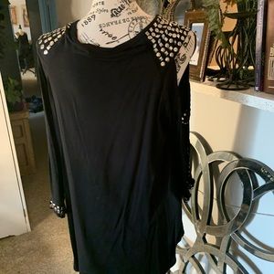 MILAN KISS DESIGNER BLACK TOP WITH SILVER BUTTON SOFT MATERIAL SIZE M